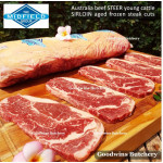 Beef Sirloin AGED BY GOODWINS Australia STEER young cattle (Striploin / New York Strip / Has Luar) chilled whole cut HARVEY +/- 5.5kg (price/kg) PREORDER 1-3 WORK DAYS